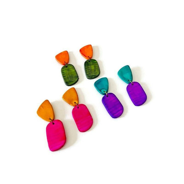 Cute Two Tone Earrings in Olive Green & Orange - Sassy Sacha Jewelry