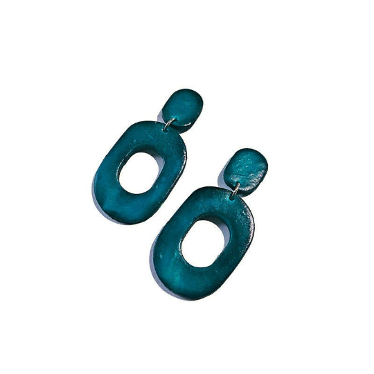 Dark Blue Clip On Earrings for Non Pierced Ears, Clay Painted with Alcohol Ink- "Pam" - Sassy Sacha Jewelry