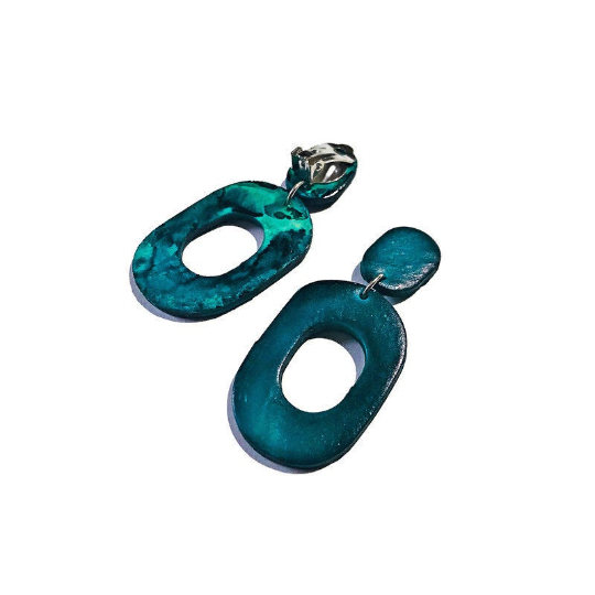 Midnight Blue Statement Earrings, Oval Hoop Drop Dangles - Sassy Sacha Jewelry