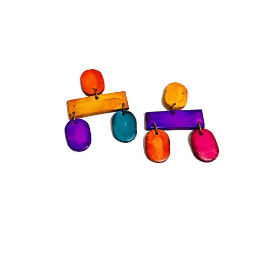 Colorful Geometric Bib Necklace & Statement Earrings - Sassy Sacha Jewelry