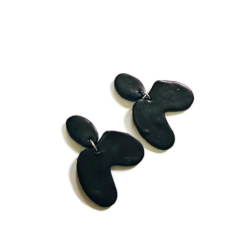 Black Clay Arch Earrings Handmade & Painted - Sassy Sacha Jewelry