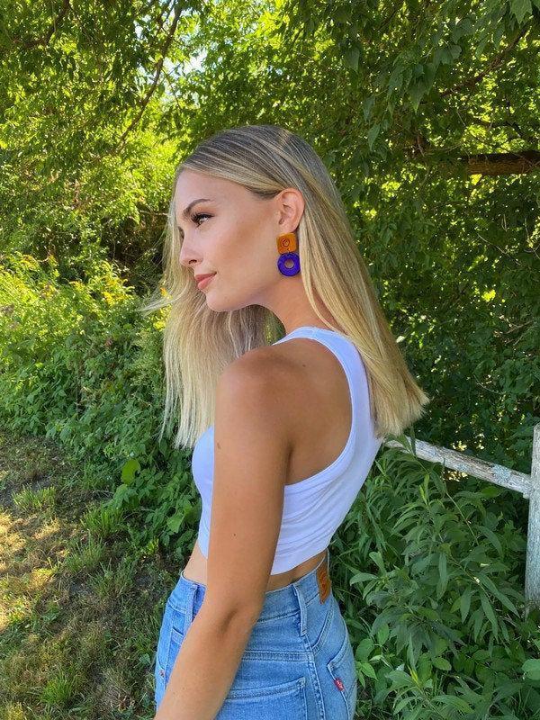 Edgy Clip On Earrings in Red & Grey- "Holly" - Sassy Sacha Jewelry