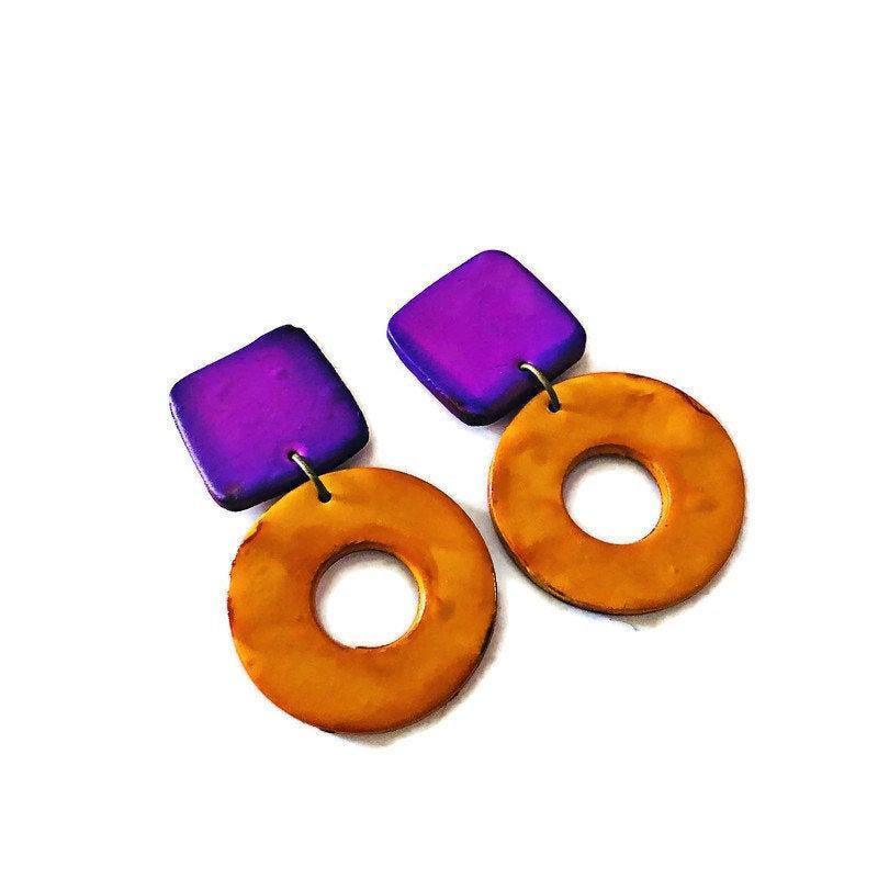 Edgy Clip On Earrings in Red & Grey- "Holly" - Sassy Sacha Jewelry