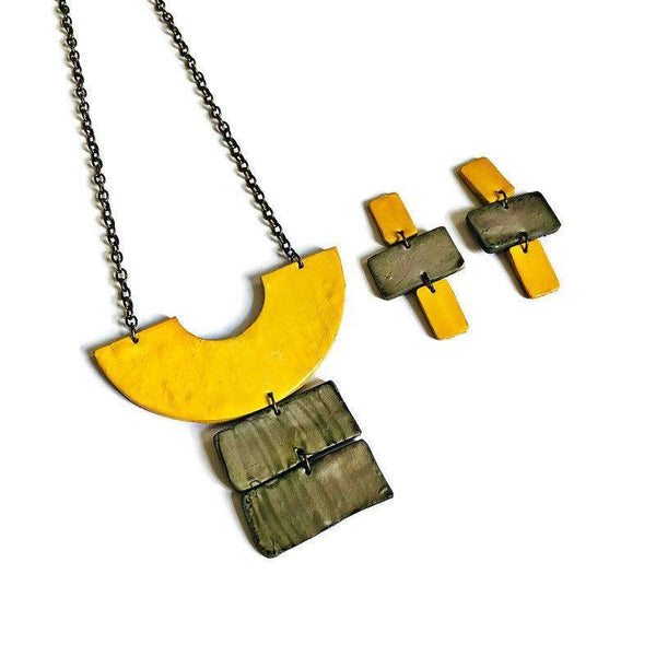 Edgy Statement Earrings in Yellow & Grey - Sassy Sacha Jewelry