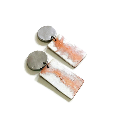 Elegant Statement Earrings in White & Copper - Sassy Sacha Jewelry