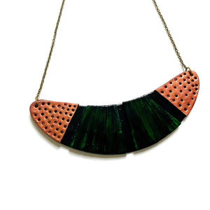 Emerald Green Statement Necklace with Black & Copper Accents - Sassy Sacha Jewelry