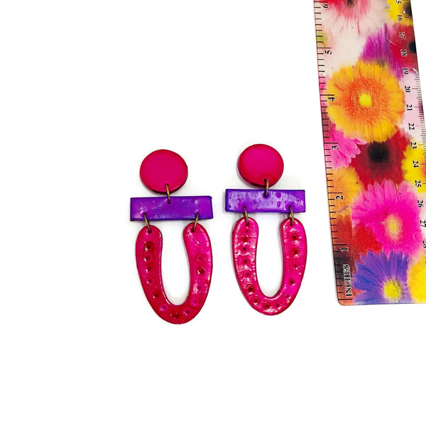 Extra Large Hot Pink Earrings Handmade - "Roxy" - Sassy Sacha Jewelry