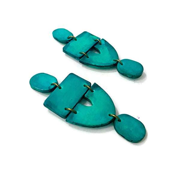 Extra Long Turquoise Statement Earrings- "Lee" - Sassy Sacha Jewelry