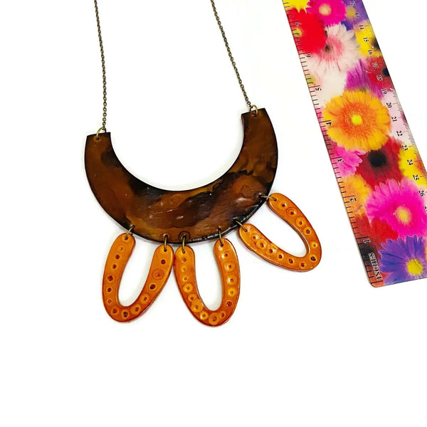 Extra Wide Statement Necklace in Brown & Yellow - Sassy Sacha Jewelry