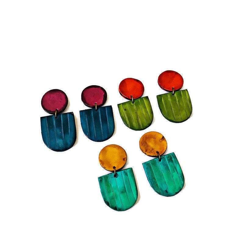 Fan Shaped Statement Earrings Handmade- "Emily" - Sassy Sacha Jewelry