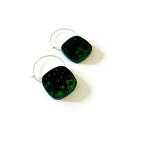 Forest Green Hoop Earrings Handmade - Sassy Sacha Jewelry