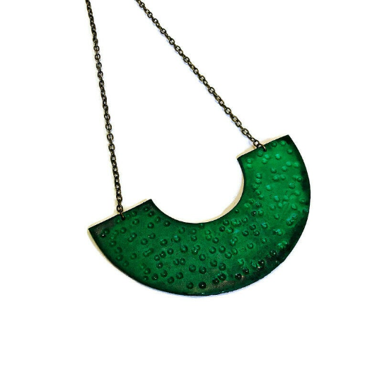 Olive Green Statement Necklace with U Shape Design - Sassy Sacha Jewelry