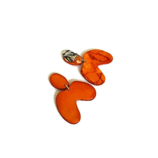 Funky Orange Arch Earrings Post or Clip Ons for Non Pierced Ears- "Kate" - Sassy Sacha Jewelry