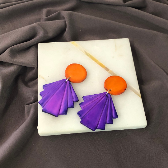 Geometric Fan Clip On Earrings- "Ruth" - Sassy Sacha Jewelry