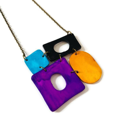 Geometric Pendant Necklace- Colorful Painted Jewelry - Sassy Sacha Jewelry