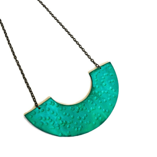 Gold Semi Circle Necklace Handmade from Clay - Sassy Sacha Jewelry