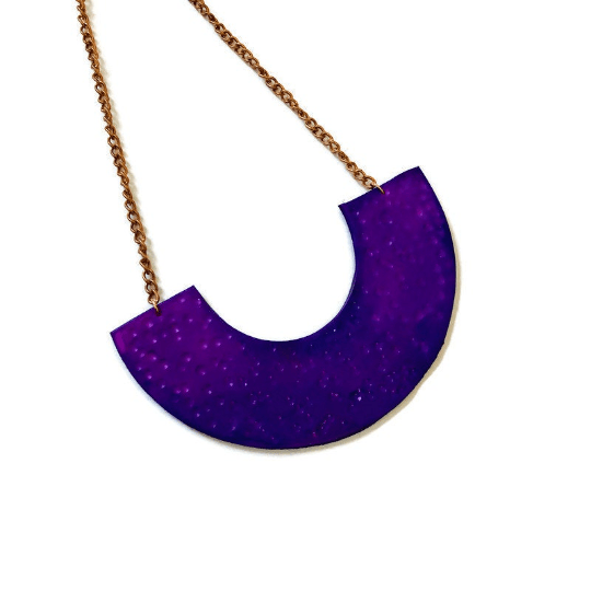 Gold Semi Circle Necklace Handmade from Clay - Sassy Sacha Jewelry