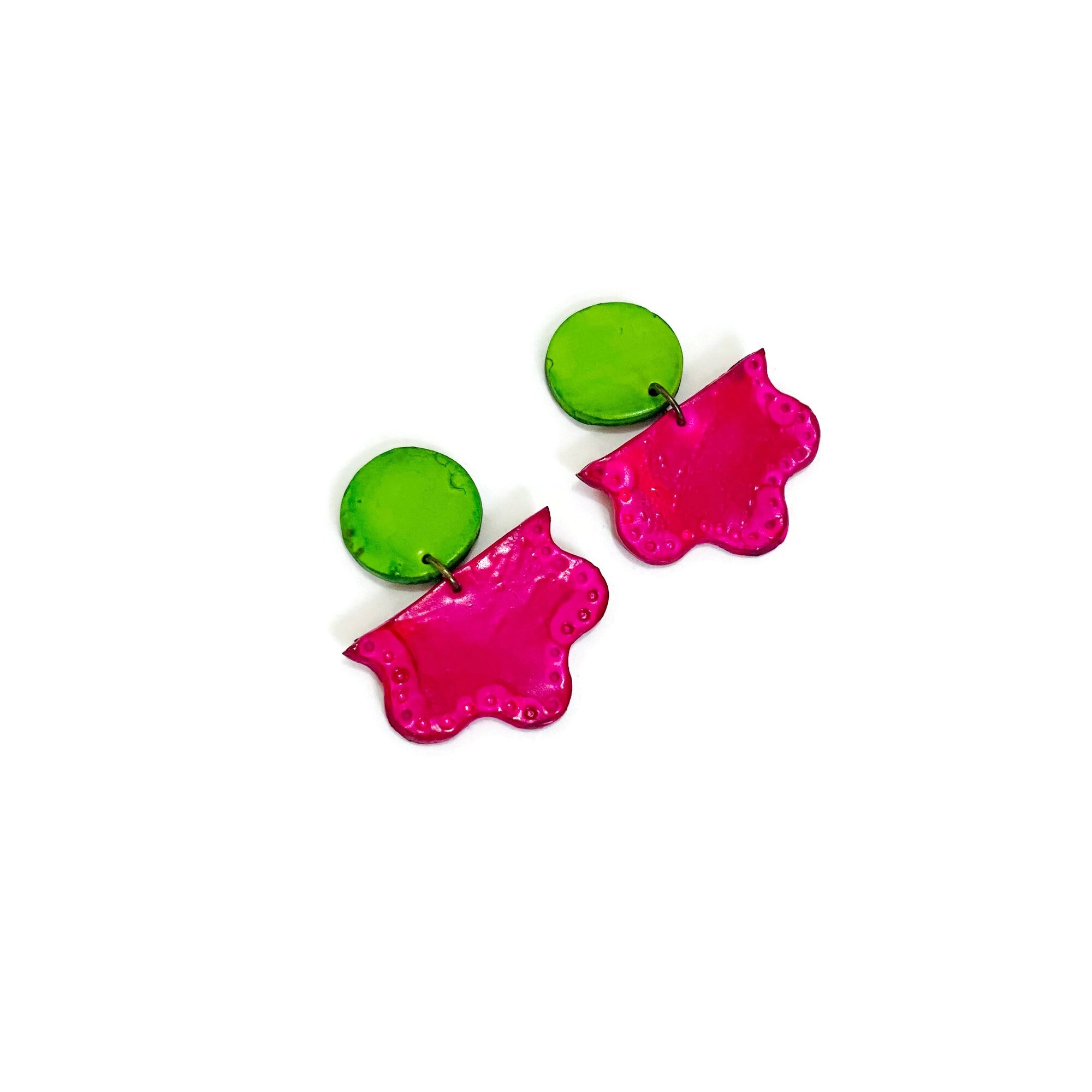 Green & Pink Statement Earrings Post or Clip On- "Tammy" - Sassy Sacha Jewelry