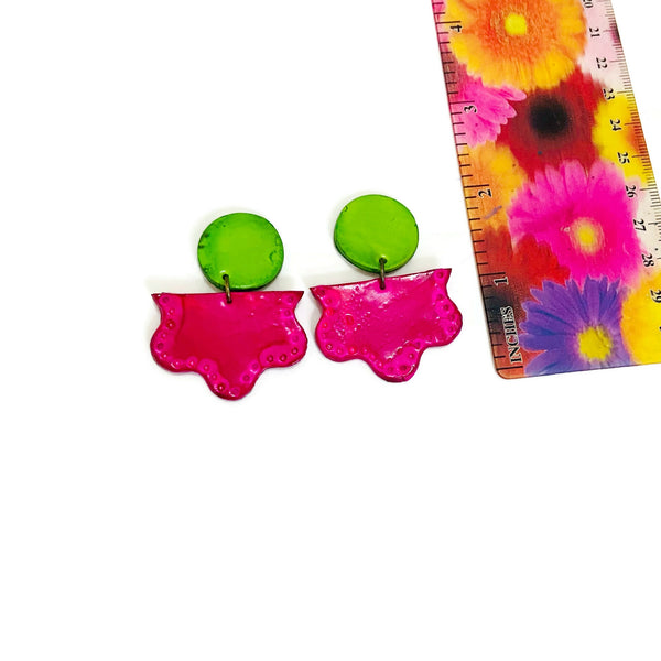 Green & Pink Statement Earrings Post or Clip On- "Tammy" - Sassy Sacha Jewelry