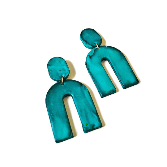 Green Arch Earrings, Large Statement Earrings- "Lucy" - Sassy Sacha Jewelry