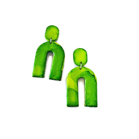 Green Arch Earrings, Large Statement Earrings- "Lucy" - Sassy Sacha Jewelry