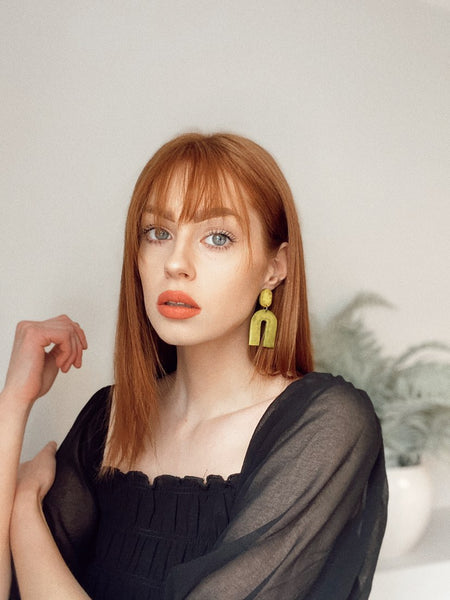 Green Arch Earrings, Large Statement Earrings- "Lucy" - Sassy Sacha Jewelry