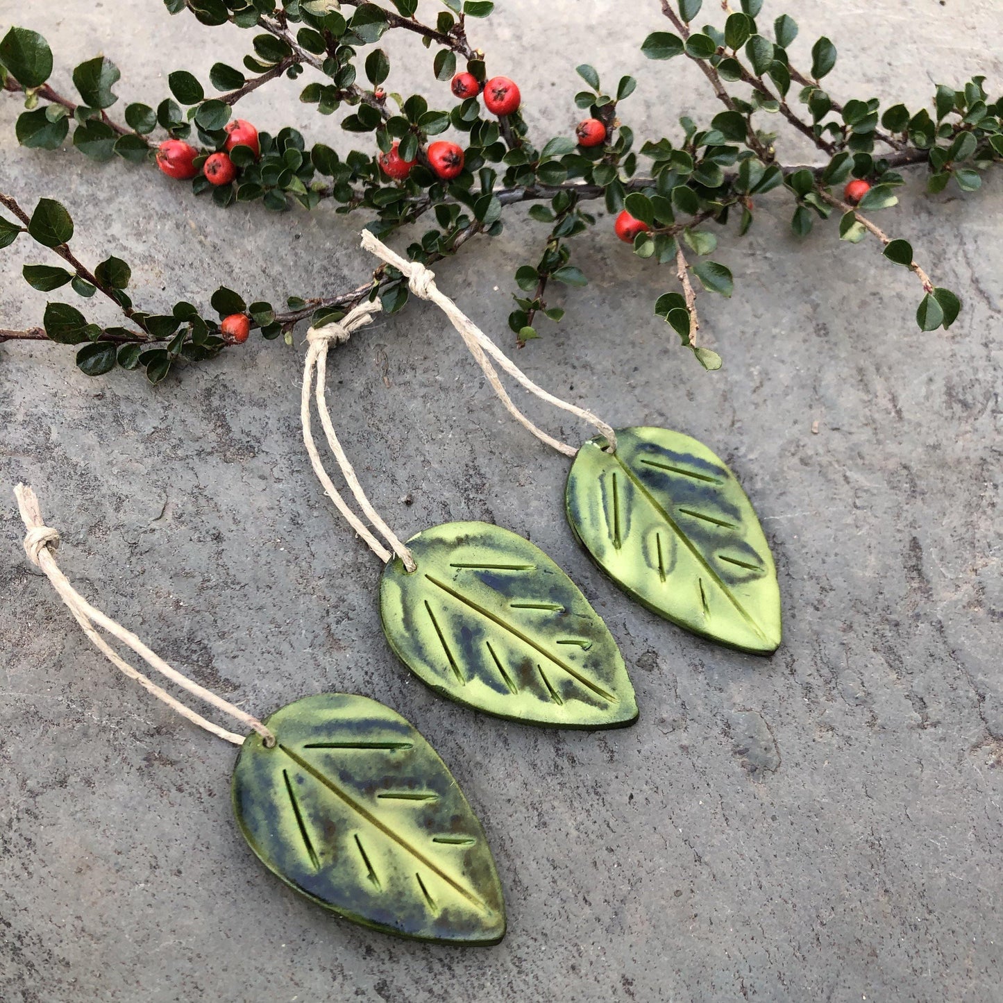 Green Clay Leaf Ornaments for Rustic Fall Décor - Sassy Sacha Jewelry