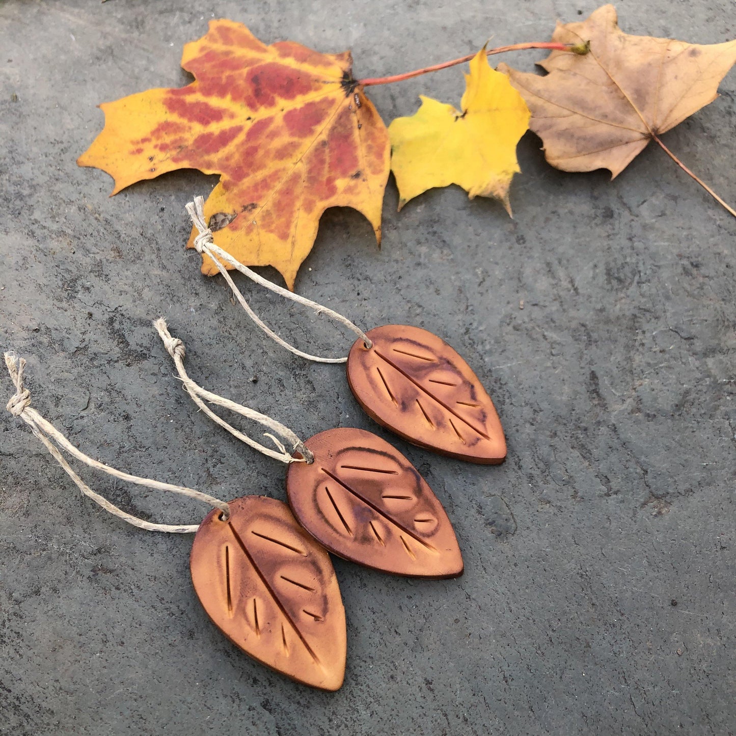 Green Clay Leaf Ornaments for Rustic Fall Décor - Sassy Sacha Jewelry