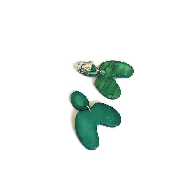 Green Organic Arch Clip On Earrings, Quirky Jewelry Handmade- "Kate" - Sassy Sacha Jewelry