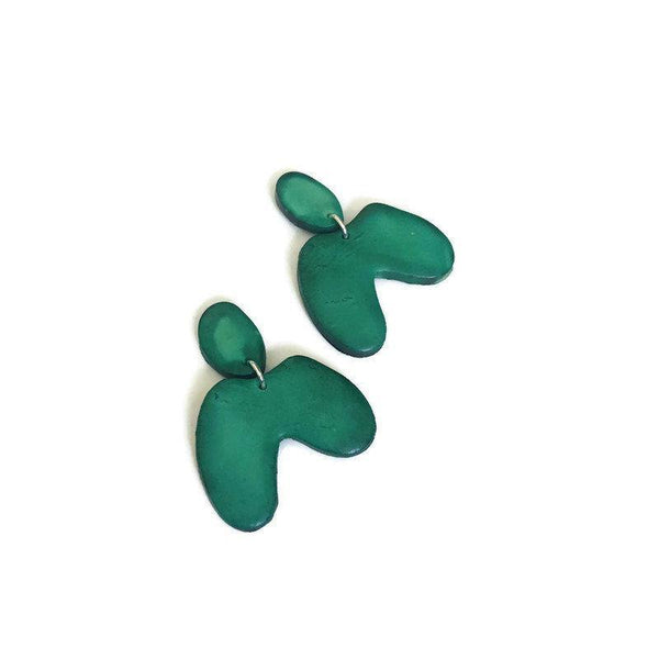 Green Organic Arch Clip On Earrings, Quirky Jewelry Handmade- "Kate" - Sassy Sacha Jewelry