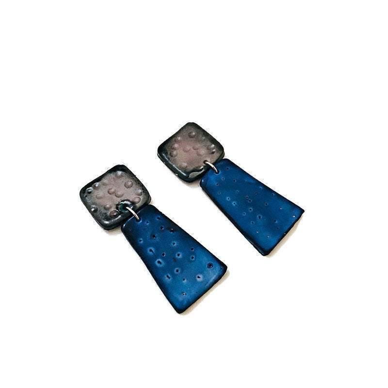 Grey & Blue Statement Earrings- "Mary" - Sassy Sacha Jewelry