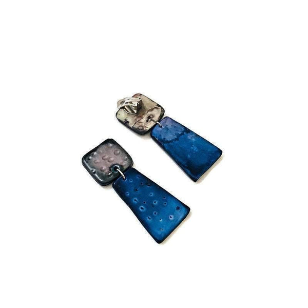 Grey & Blue Statement Earrings- "Mary" - Sassy Sacha Jewelry