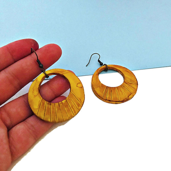 Big Yellow Hoop Earrings Handmade