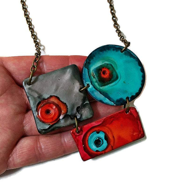 Sculptural Necklace | Modern Painted Necklace | Statement Jewelry | Polymer Clay Geometric Bib | Funky Quirky Style | Big Bold Chunky - Sassy