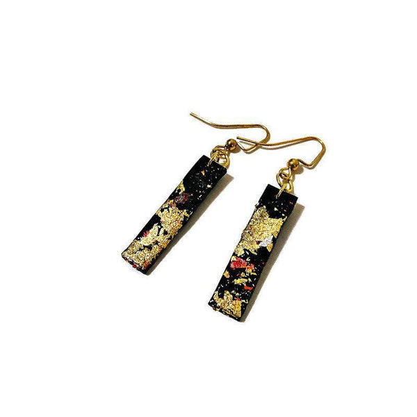 Bar Earrings Black with Gold Flakes - Sassy Sacha Jewelry