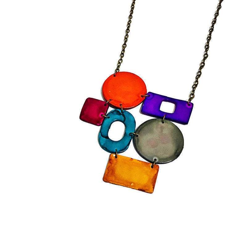 Colorful Geometric Bib Necklace & Statement Earrings - Sassy Sacha Jewelry