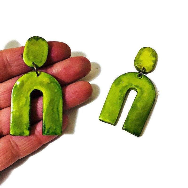 Green Arch Earrings, Large Statement Earrings - Sassy Sacha Jewelry