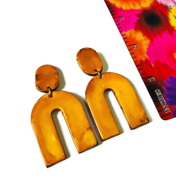 Arch Clip On Earrings Handmade from Polymer Clay Painted Mustard Yellow - Sassy Sacha Jewelry