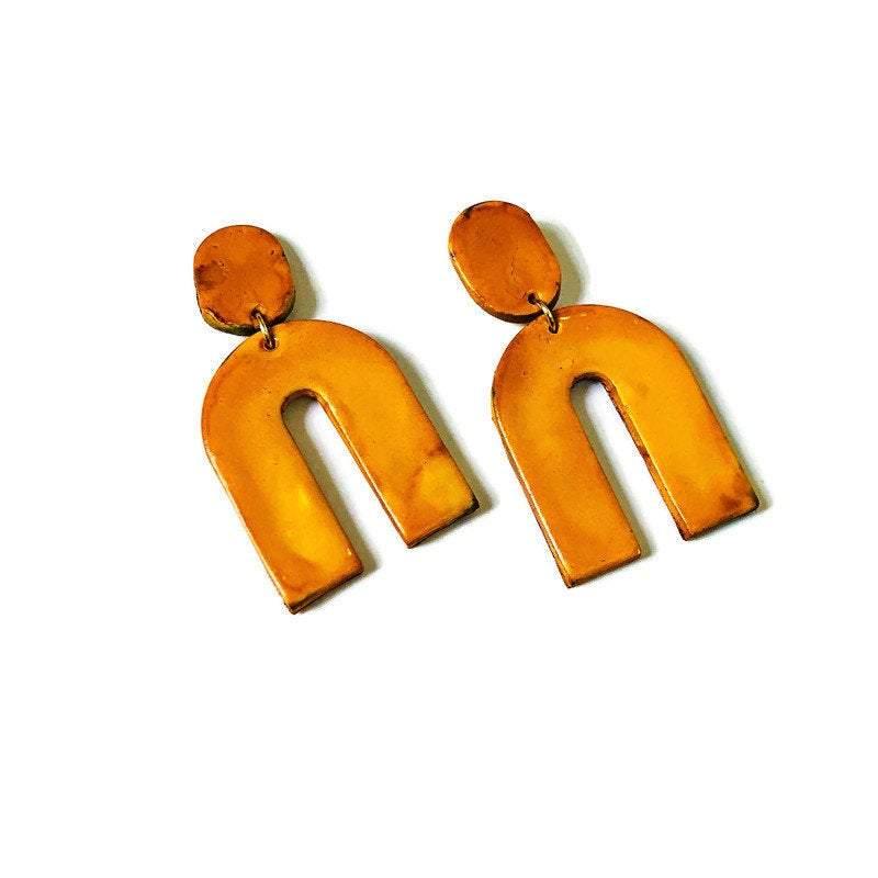 Mustard Yellow Arch Statement Earrings - Sassy Sacha Jewelry
