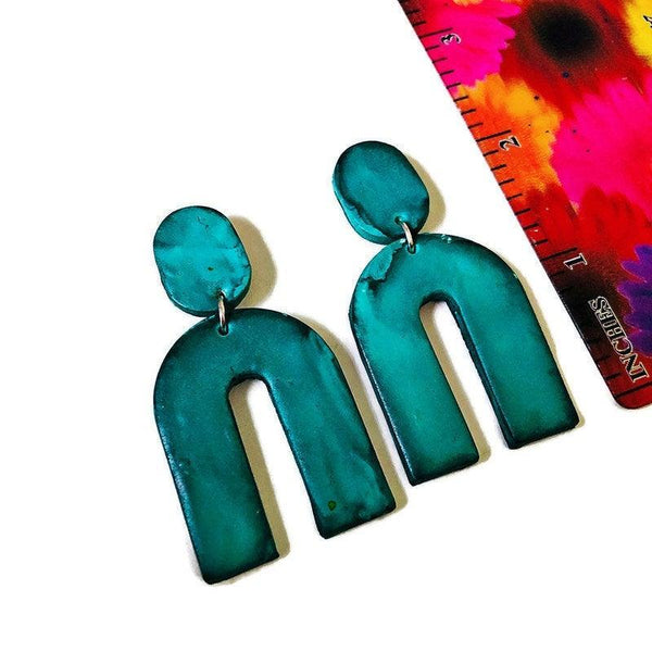 Turquoise Arch Statement Clip On Earrings - Sassy Sacha Jewelry