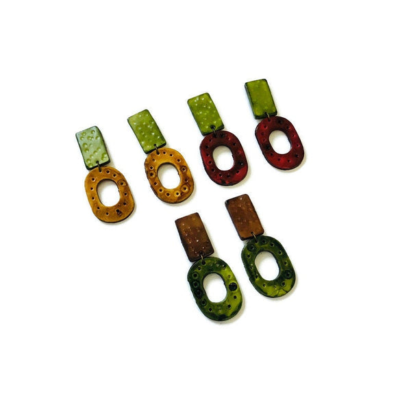 Large Clip On Earrings Maroon & Green
