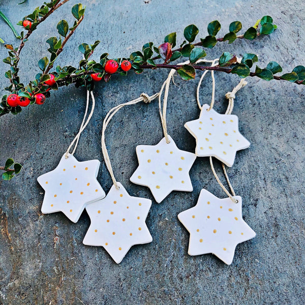 1.5" White Christmas Ornament Set of 3, Minimalist Holiday Decorations Handmade from Clay & Painted with Silver Accent, Bulk Coworker Gift - Sassy Sacha Jewelry