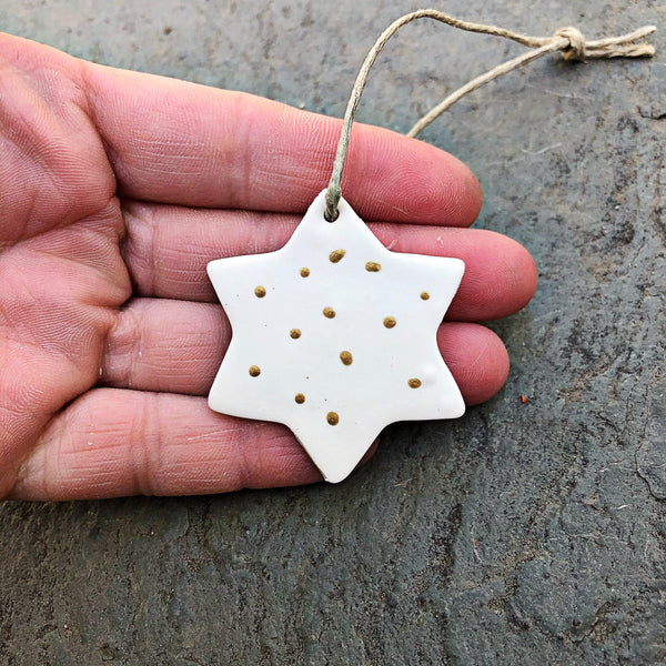 1.5" White Christmas Ornament Set of 3, Minimalist Holiday Decorations Handmade from Clay & Painted with Silver Accent, Bulk Coworker Gift - Sassy Sacha Jewelry