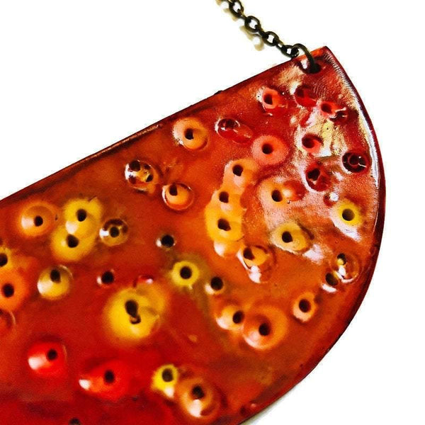 Burnt Orange Necklace, Semi Circle Bib Necklace, Ombre Statement Jewelry Handmade from Polymer Clay & Painted, Mothers Day Gift in Canada - Sassy Sacha Jewelry