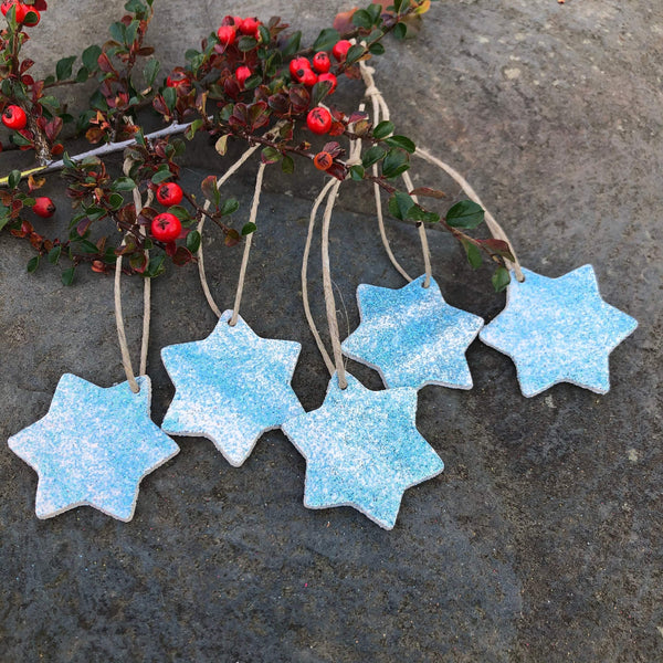 Holographic Ornaments, Star  Christmas Tree Decorations, Polymer Clay Ornaments Handmade in Canada, Sparkling Minimalist Holiday Décor - Sassy Sacha Jewelry