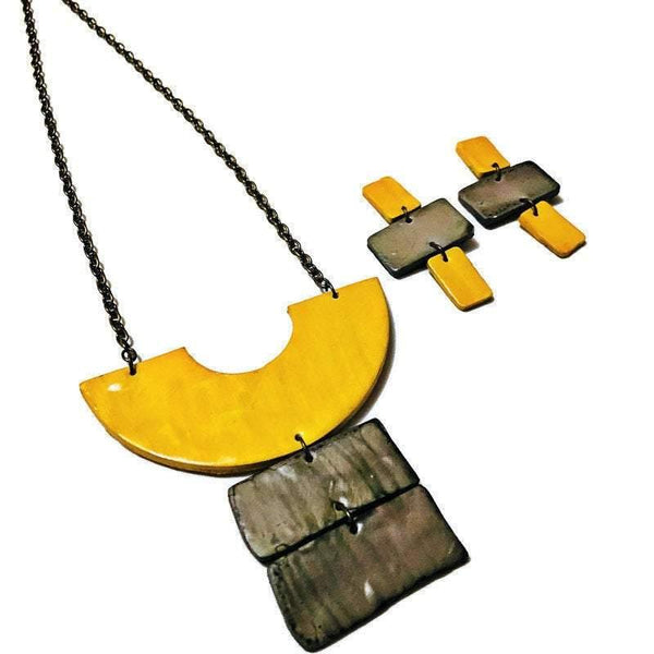 Grey & Yellow Chunky Statement Necklace Handmade - Sassy Sacha Jewelry