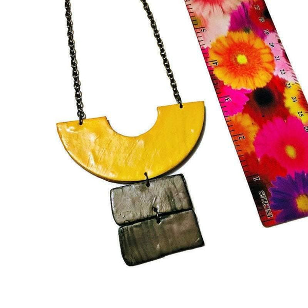 Grey & Yellow Chunky Statement Necklace Handmade - Sassy Sacha Jewelry