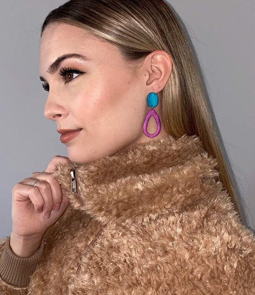Boho Teardrop Earrings, Hoop Statement Earrings Handmade in Canada, Light Pink Earrings Painted with Alcohol Ink, 21st 30th Birthday Gift - Sassy Sacha Jewelry