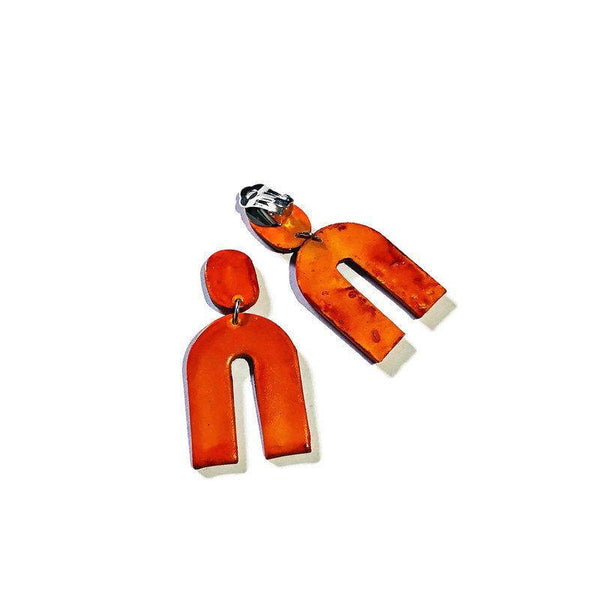 Burnt Orange Arch Clip On Earrings Handmade from Polymer Clay - Sassy Sacha Jewelry