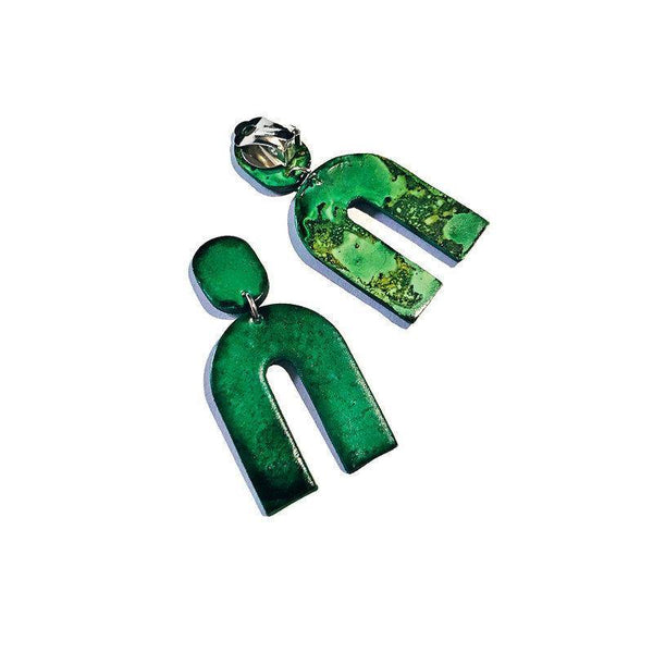 Neon Green Polymer Clay Clip On Earrings - Sassy Sacha Jewelry